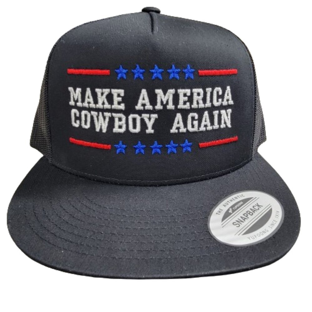 MACA Make America Cowboy Again Mesh Snapback Embroidered Flat Bill Trucker Ha…